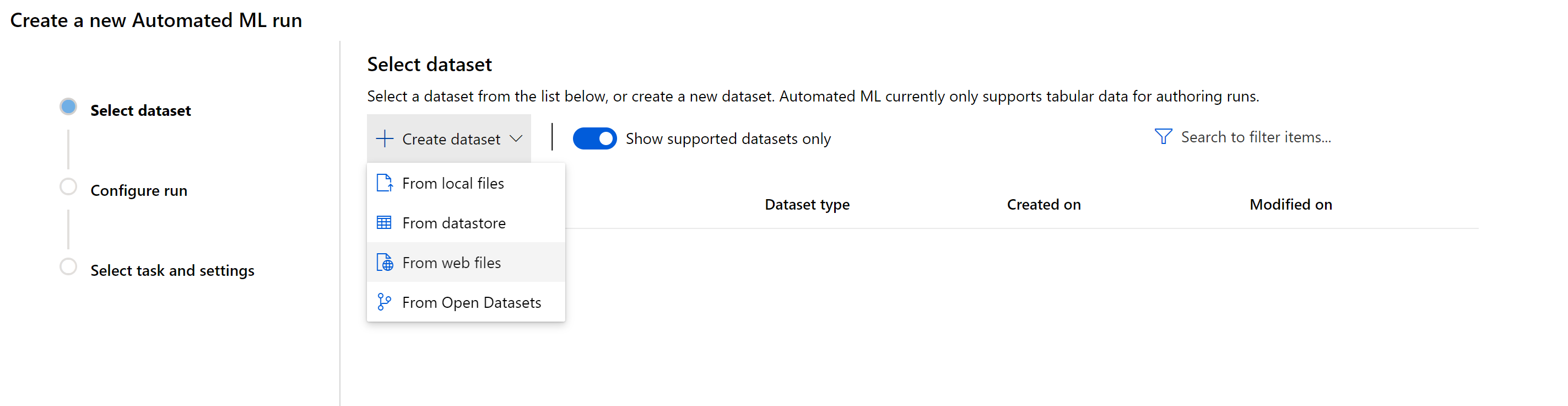Azure ML Automated ML Run Create Dataset