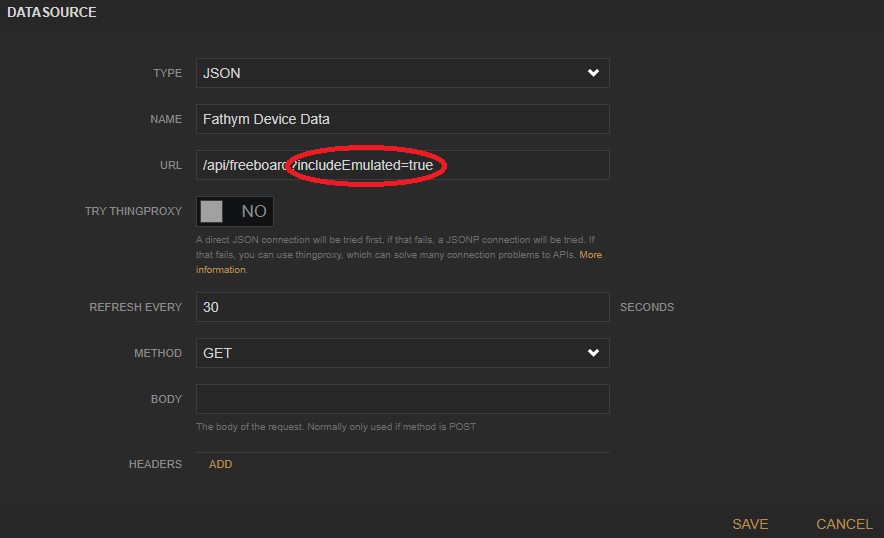 Freeboard DataSource Settings